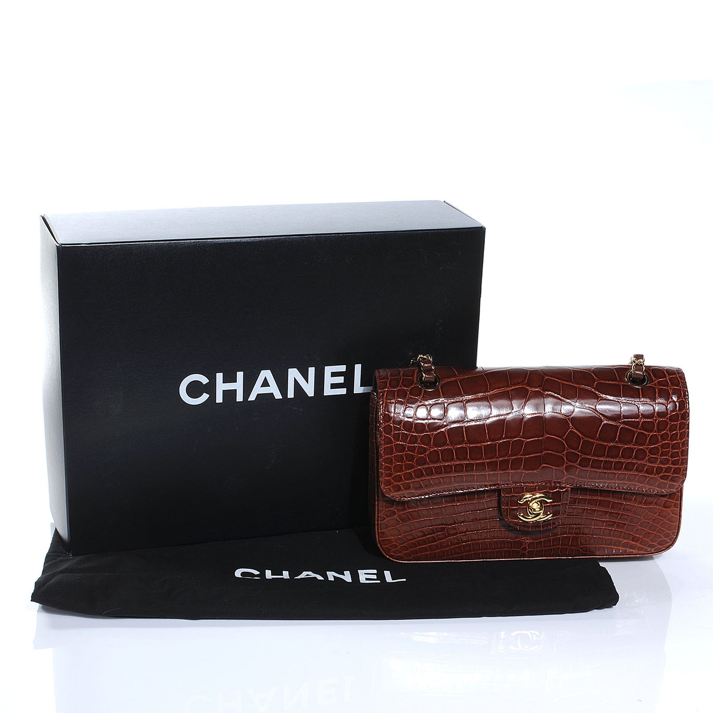 Alligator Medium Double Flap Brown