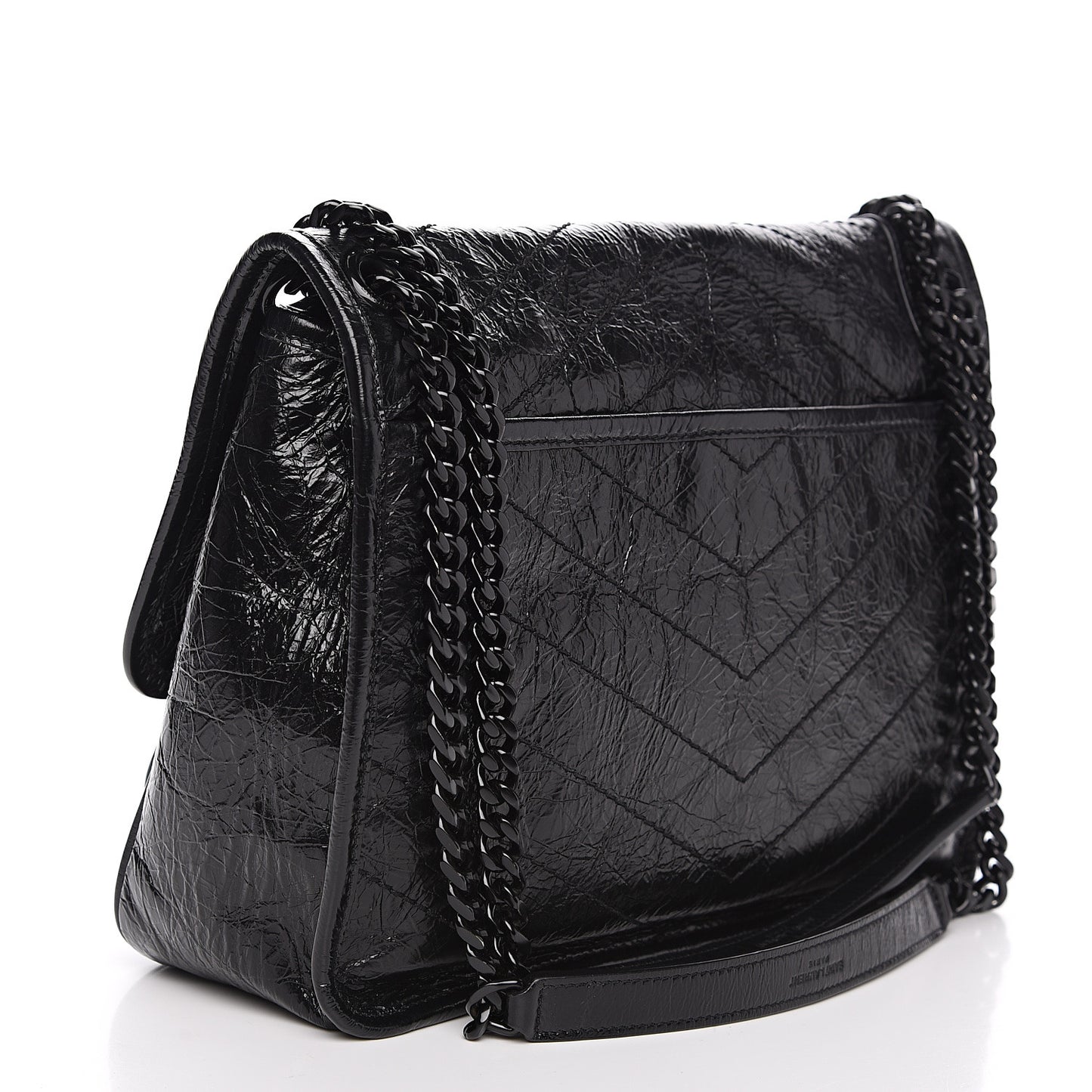 Crinkled Calfskin Matelasse Monogram Medium Niki Chain Satchel Black
