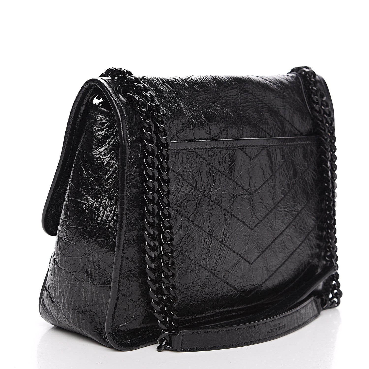 Saint Laurent Crinkled Calfskin Matelasse Monogram Medium Niki Chain Satchel Black 2 of 9