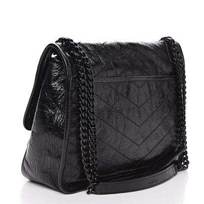 Saint Laurent Crinkled Calfskin Matelasse Monogram Medium Niki Chain Satchel Black 2 of 9