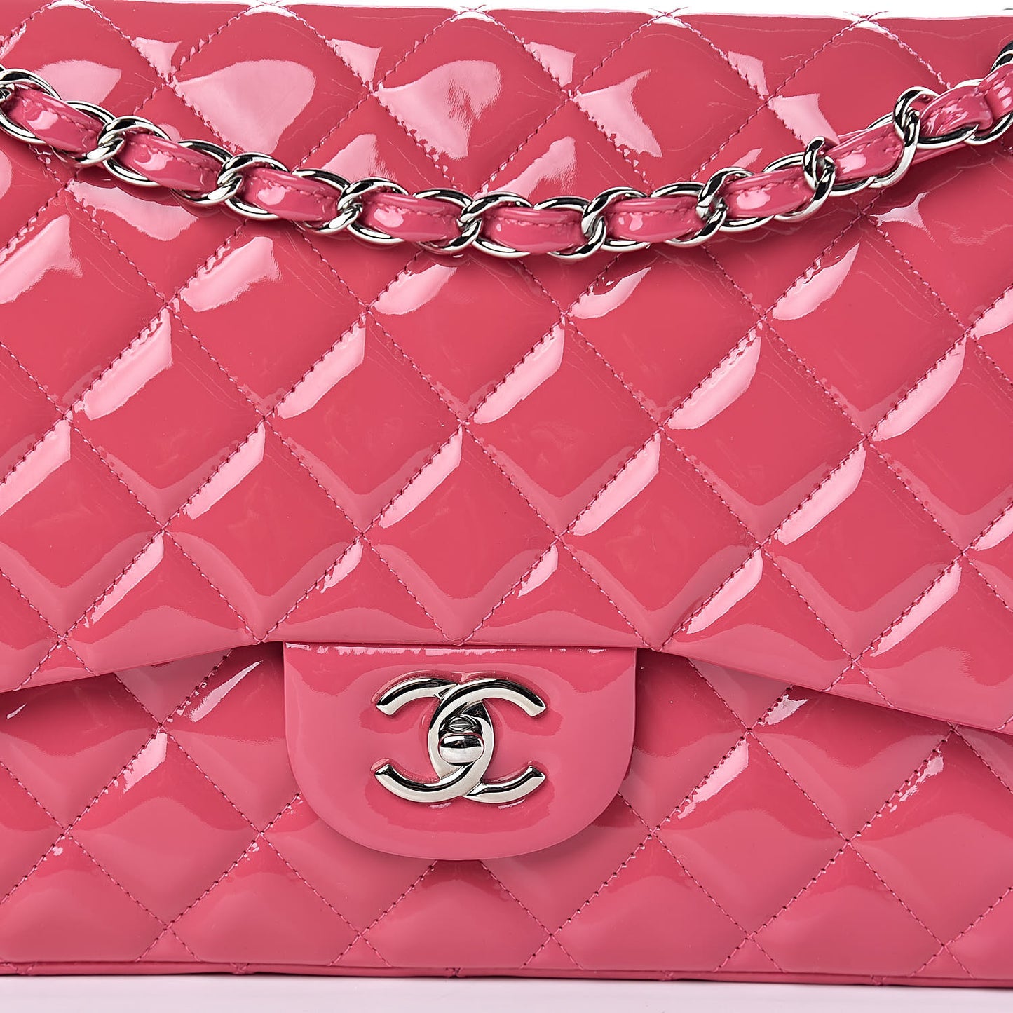 Patent Quilted Jumbo Double Flap Pink