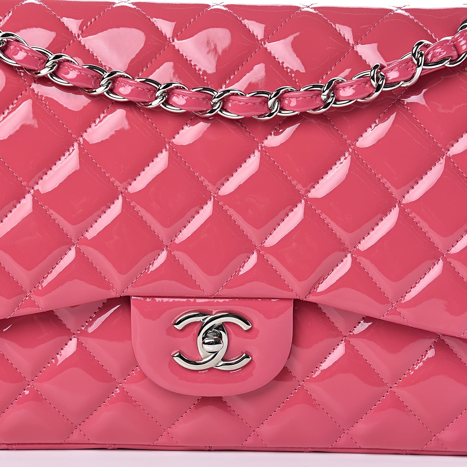 Chanel Patent Quilted Jumbo Double Flap Pink 8 of 11