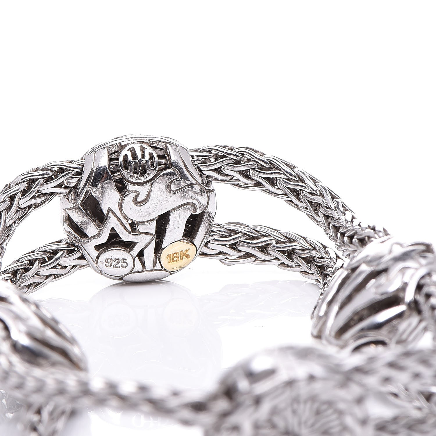 John Hardy Sterling Silver 18K White Gold Diamond Four Round Station Bracelet 4 of 4