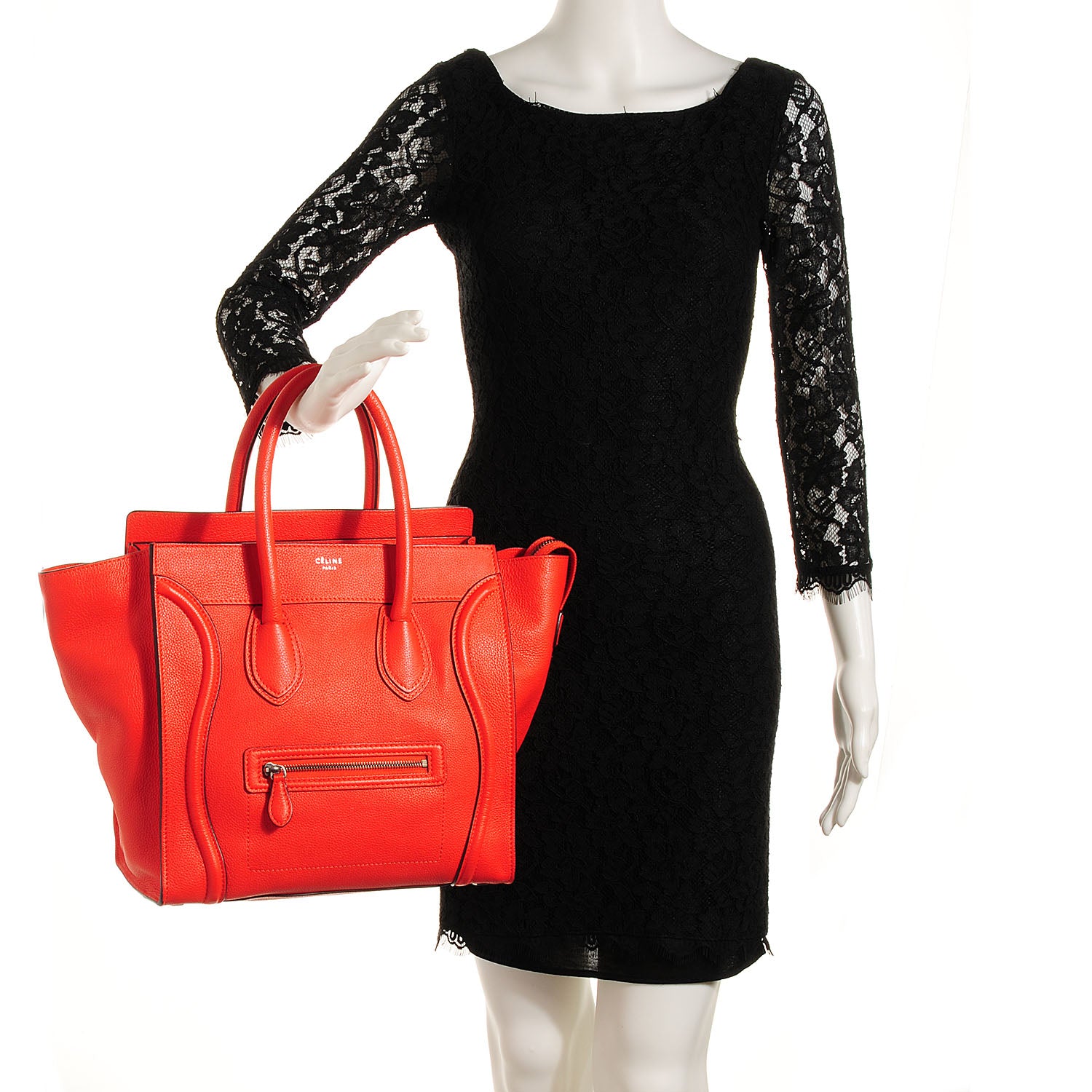 Celine Drummed Calfskin Mini Luggage Vermillion 2 of 8