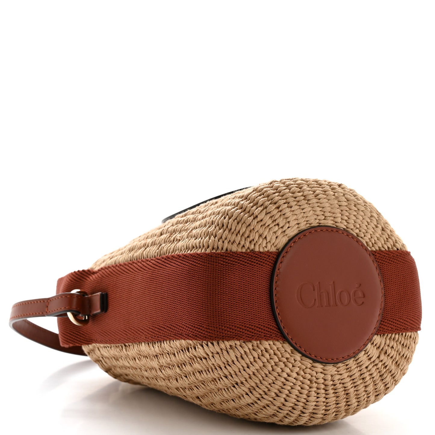 X MIFUKO Paper Raffia Calfskin Small Horse Medal Bucket Bag Sepia Brown