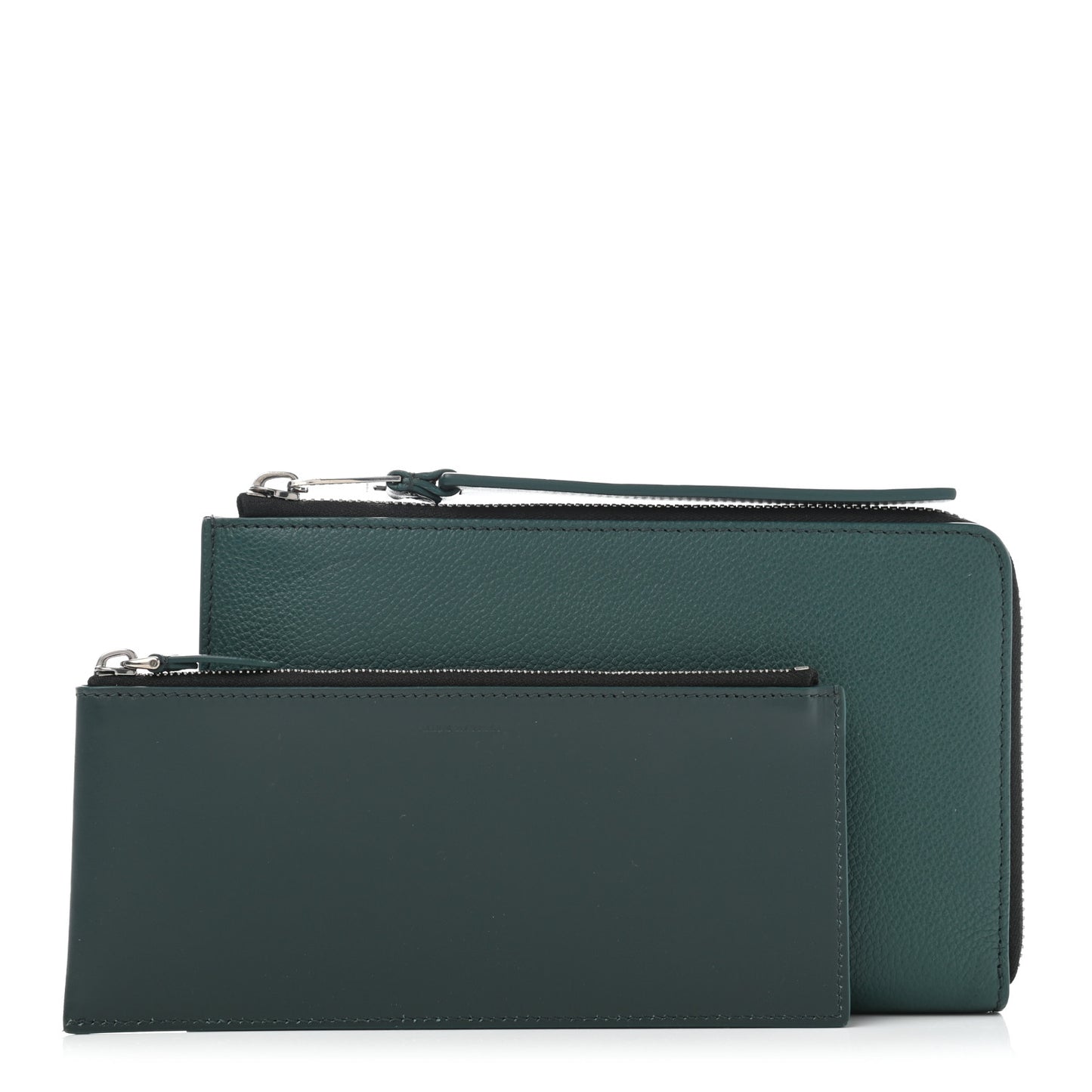 Grainy Calfskin Zip Pouch Clutch Dark Cyan