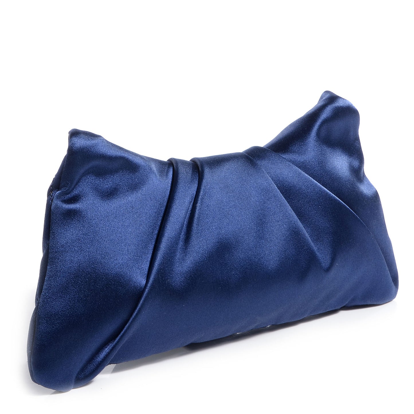 Satin Quilted Half Moon Clutch Blue
