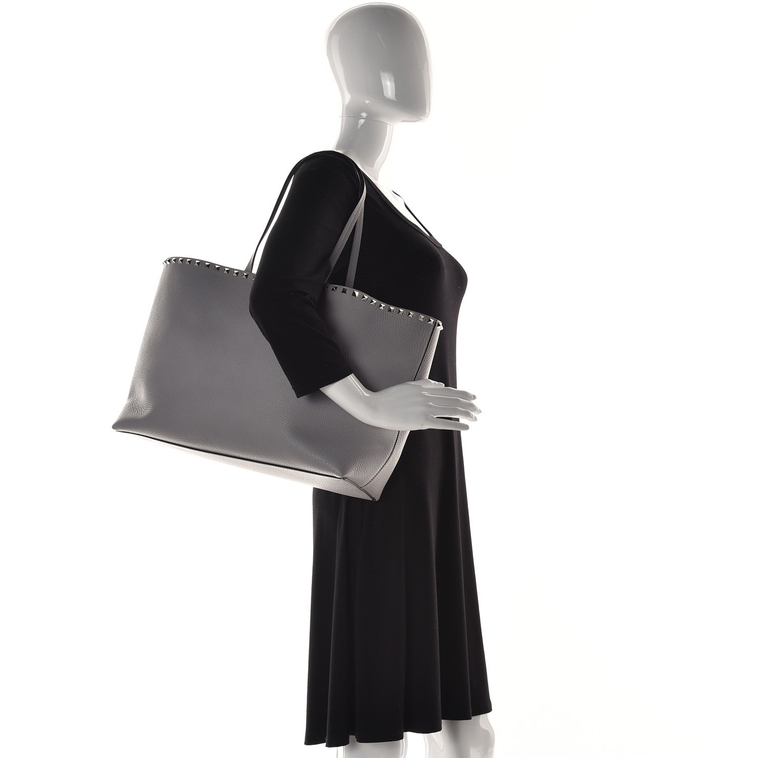 Valentino Garavani Grained Calfskin Rockstud Shoulder Tote Pastel Grey 4 of 11