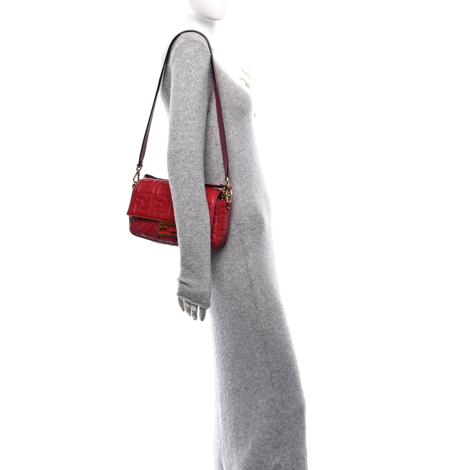 Fendi Nappa FF 1974 Embossed Baguette Fragola 3 of 11