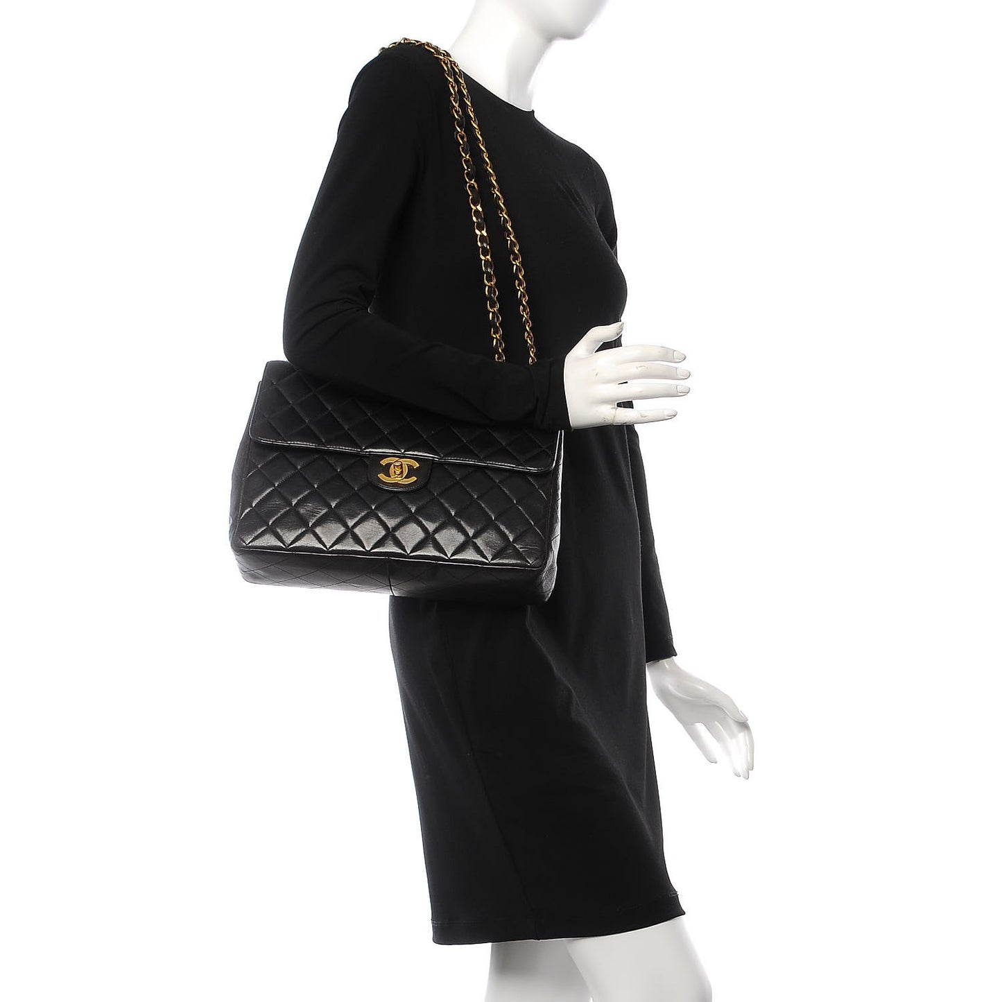 Lambskin Quilted Jumbo Single Flap Black