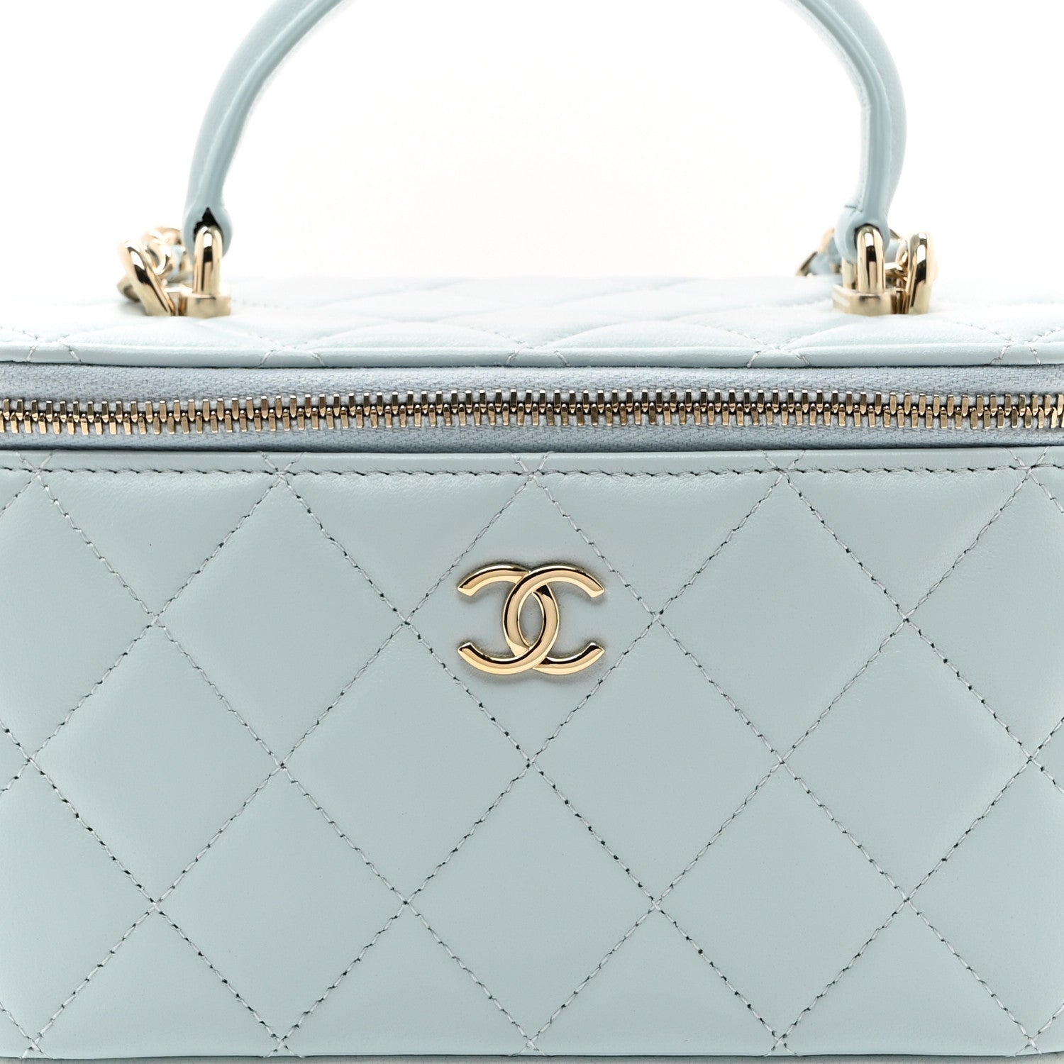 Chanel Lambskin Quilted Small Top Handle Vanity Case With Chain Light Blue 8 of 10