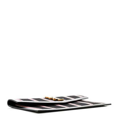 Saint Laurent Canvas Striped Uptown Pouch Beige Black Red White 4 of 8