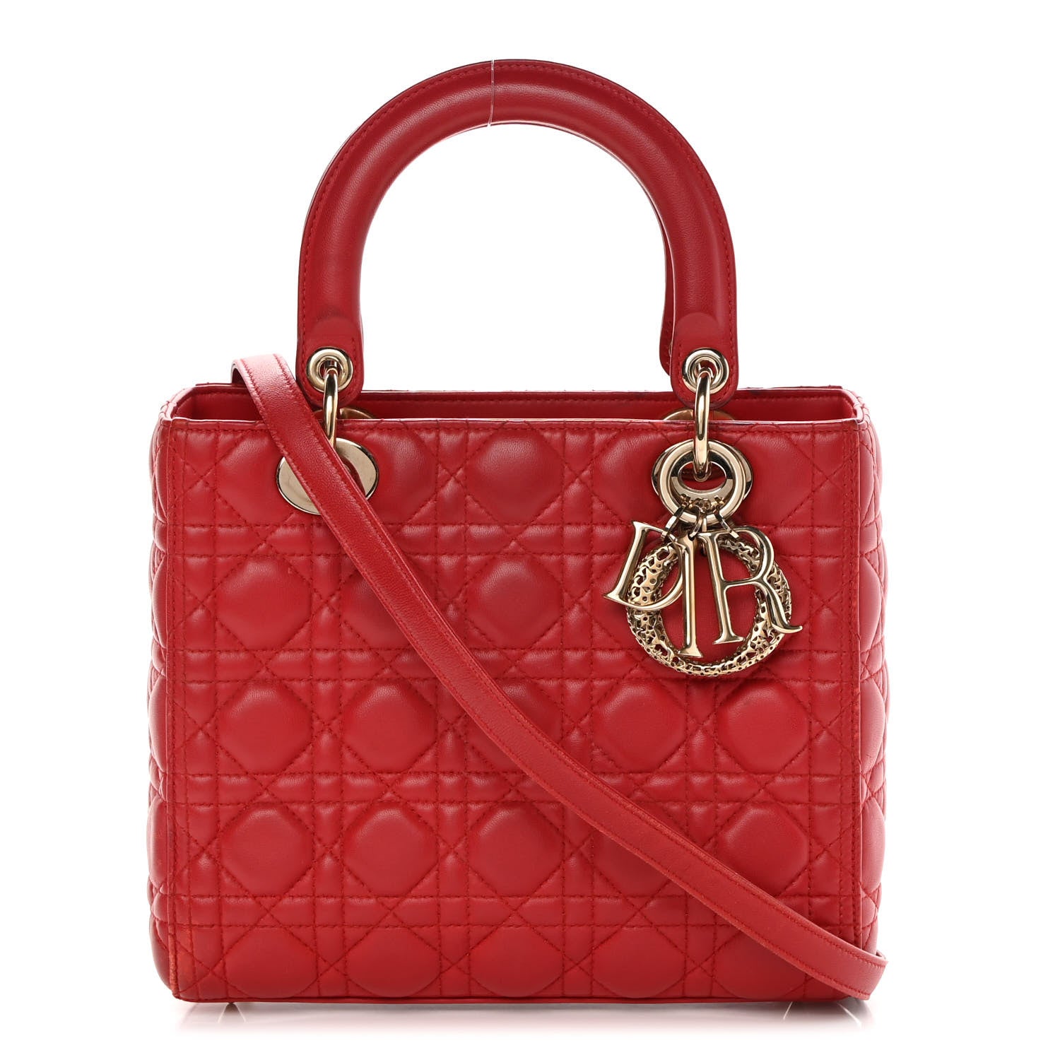 Christian Dior Lambskin Cannage Medium Lady Dior Red 1 of 18