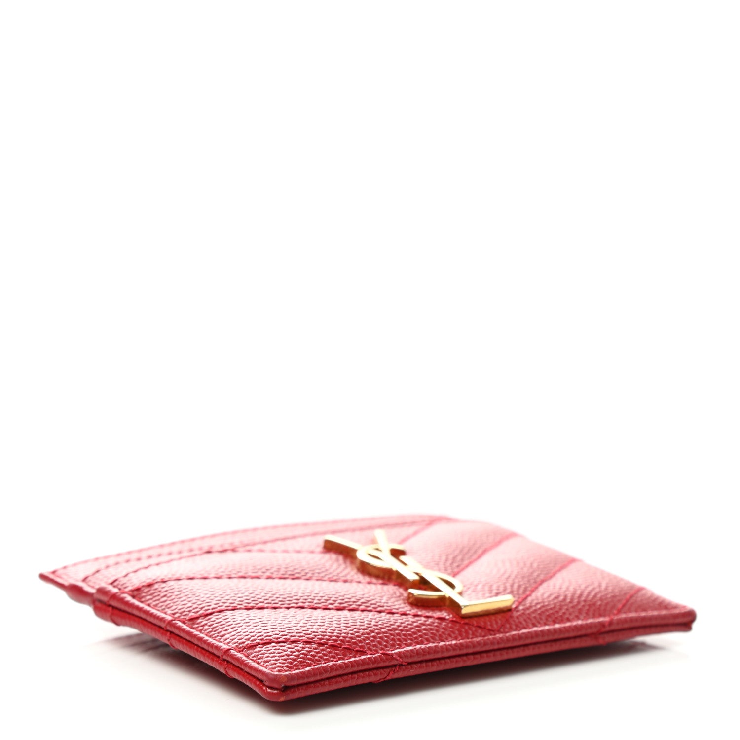 Saint Laurent Grain De Poudre Matelasse Chevron Monogram Credit Card Case New Red 4 of 7