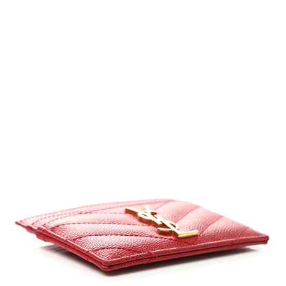 Saint Laurent Grain De Poudre Matelasse Chevron Monogram Credit Card Case New Red 4 of 7