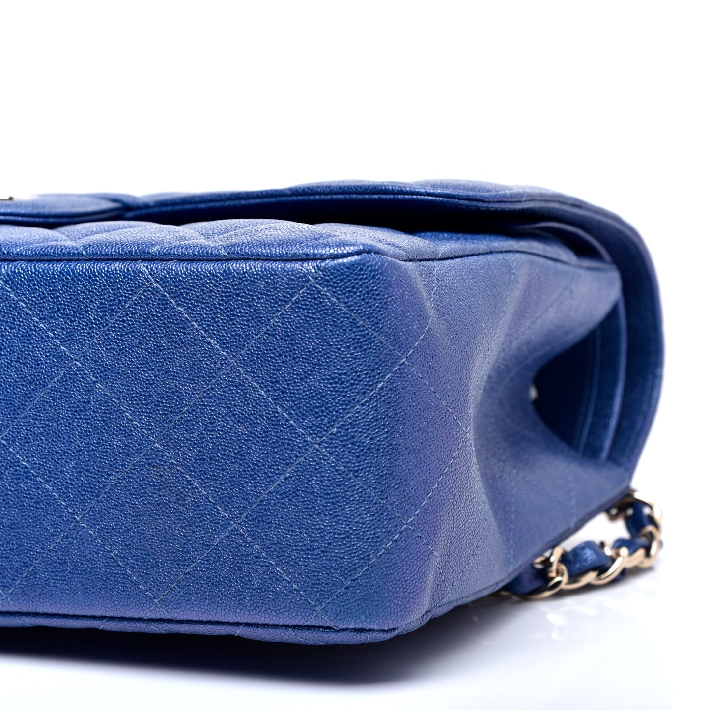 Iridescent Caviar Quilted Jumbo Double Flap Dark Blue