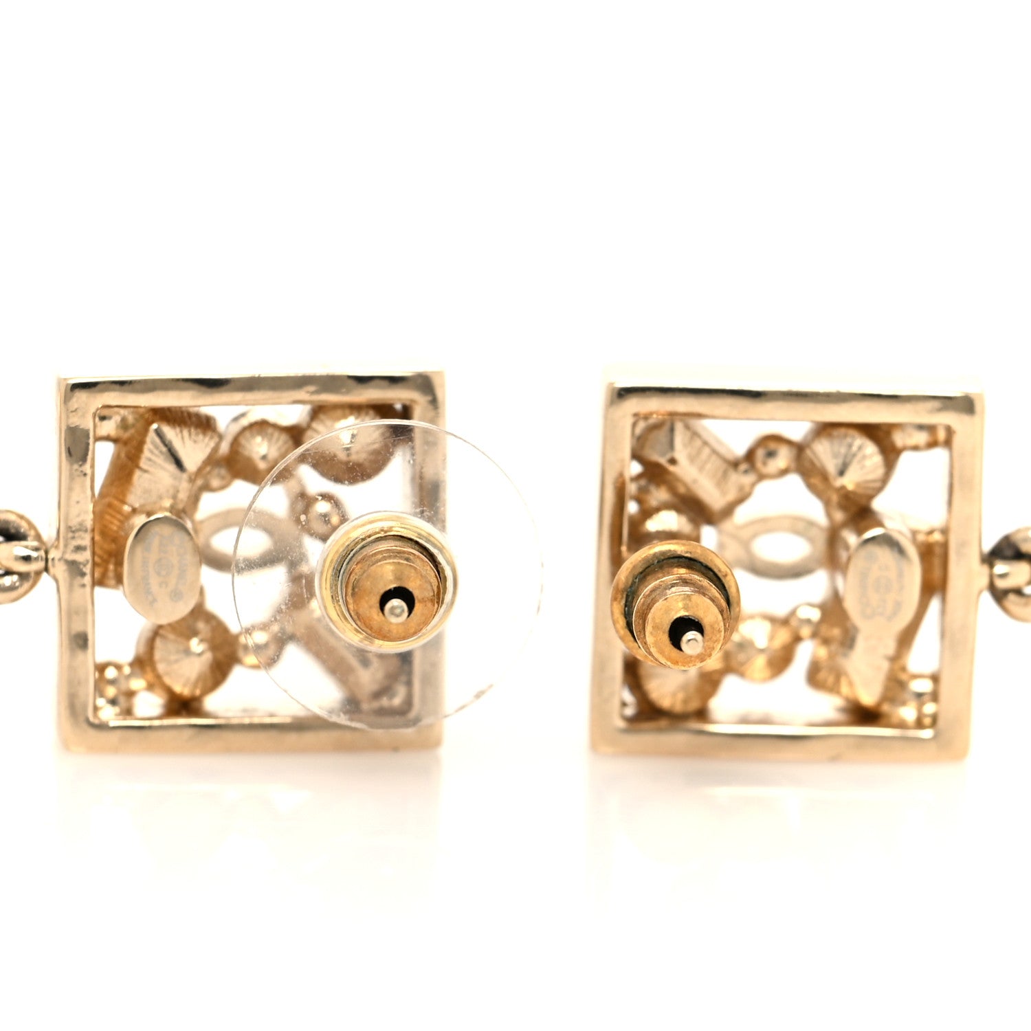 Chanel Baguette Crystal CC Drop Earrings Gold 4 of 5