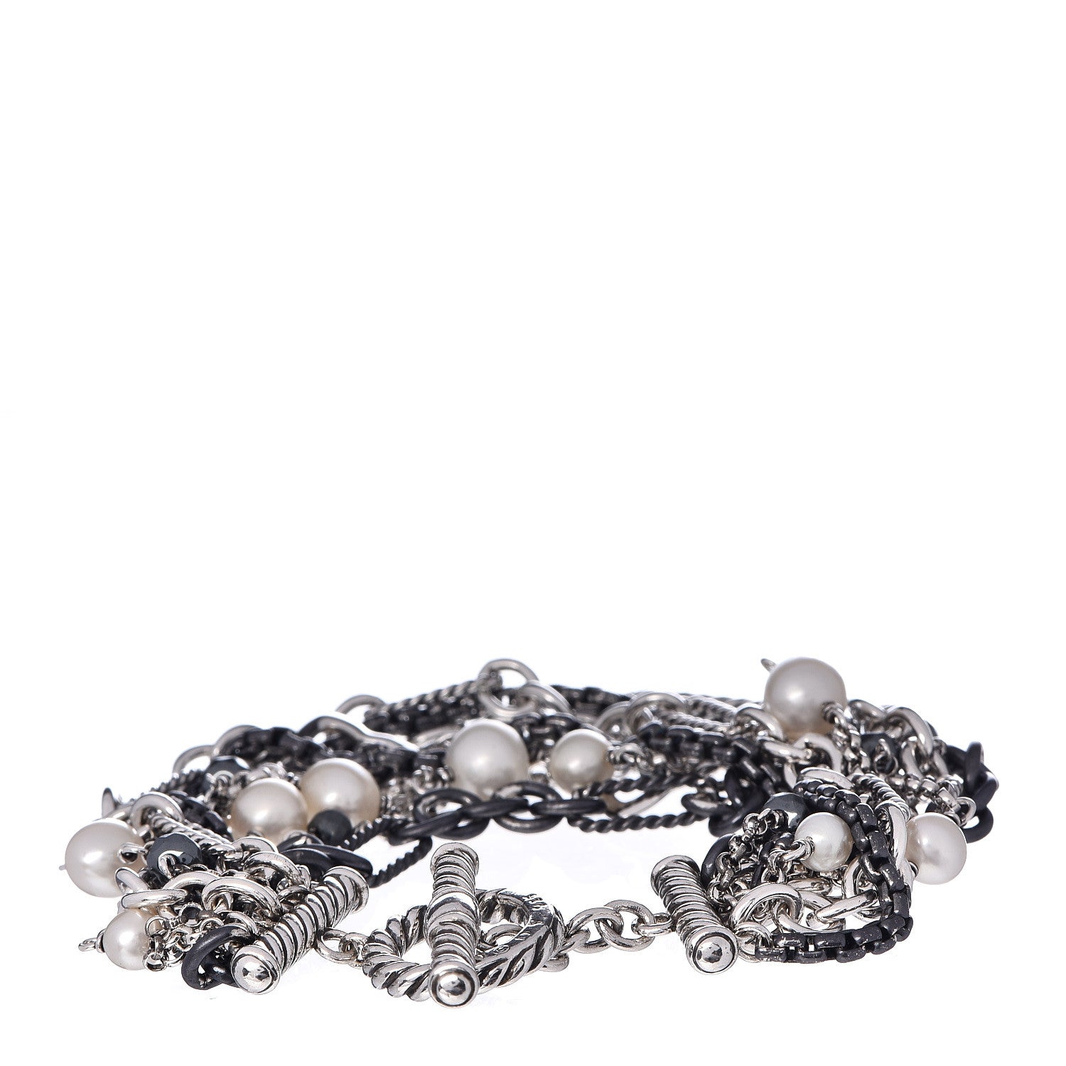 David Yurman Darkened Sterling Silver Hematite Pearl Multi-Row Bracelet 3 of 9