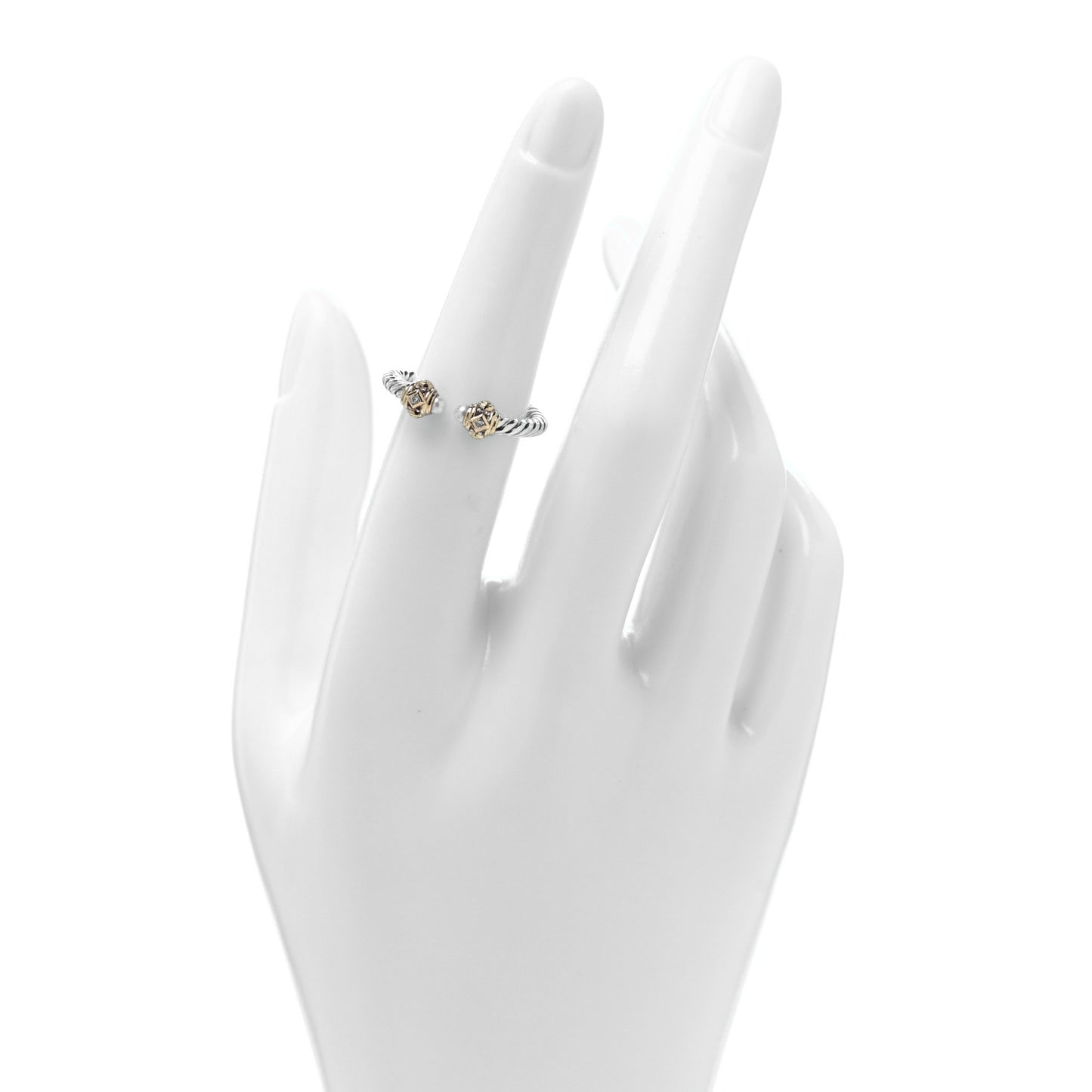 Sterling Silver 14K Yellow Gold Diamond Freshwater Cultured Pearl Renaissance Ring 50 5.5