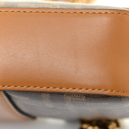 Fendi Glazed Fabric Vitello Century FF 1974 Stamp Patch Mini Double F Crossbody Bag Mogano Panna Caramello 10 of 12
