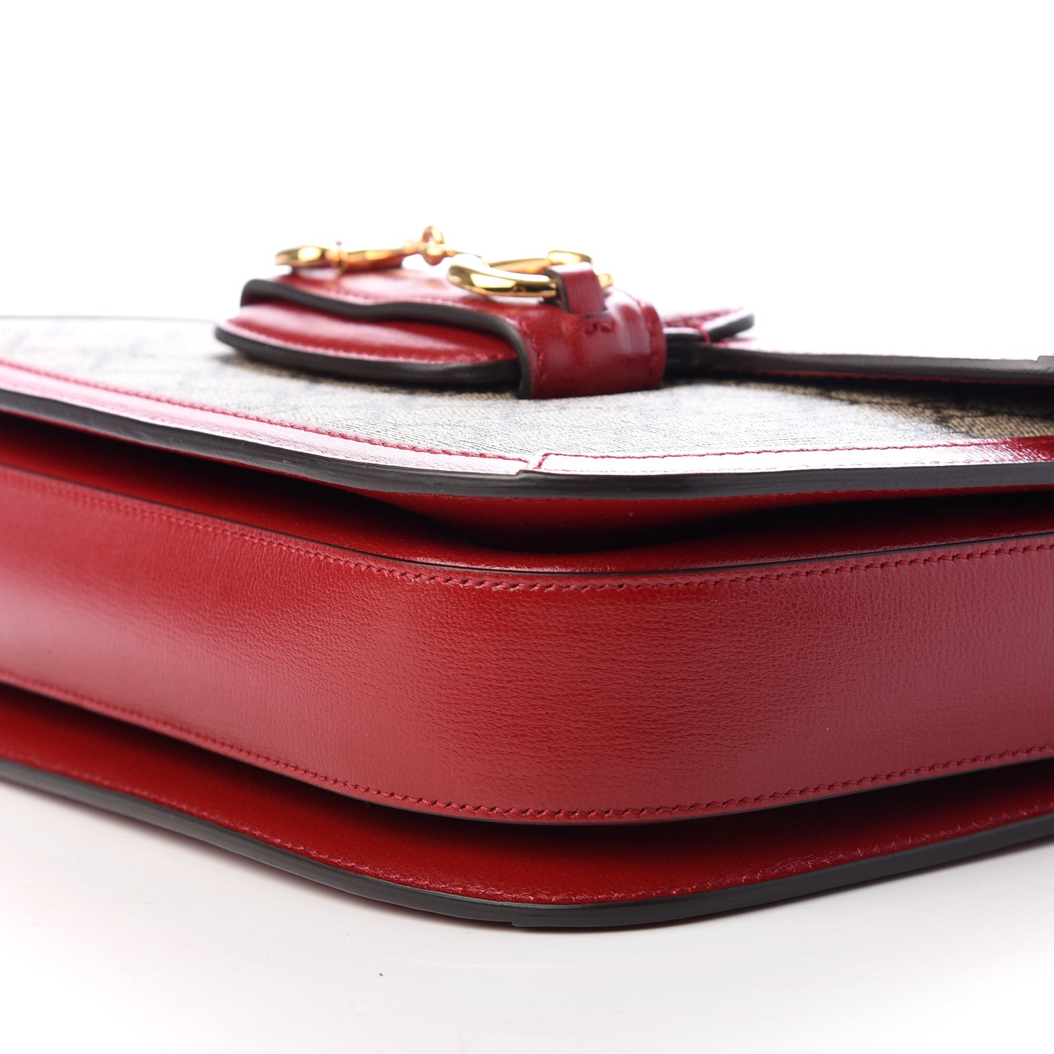 Gucci GG Supreme Monogram Azalea Calfskin Horsebit 1955 Shoulder Bag Beige Ebony New Cherry Red 7 of 9