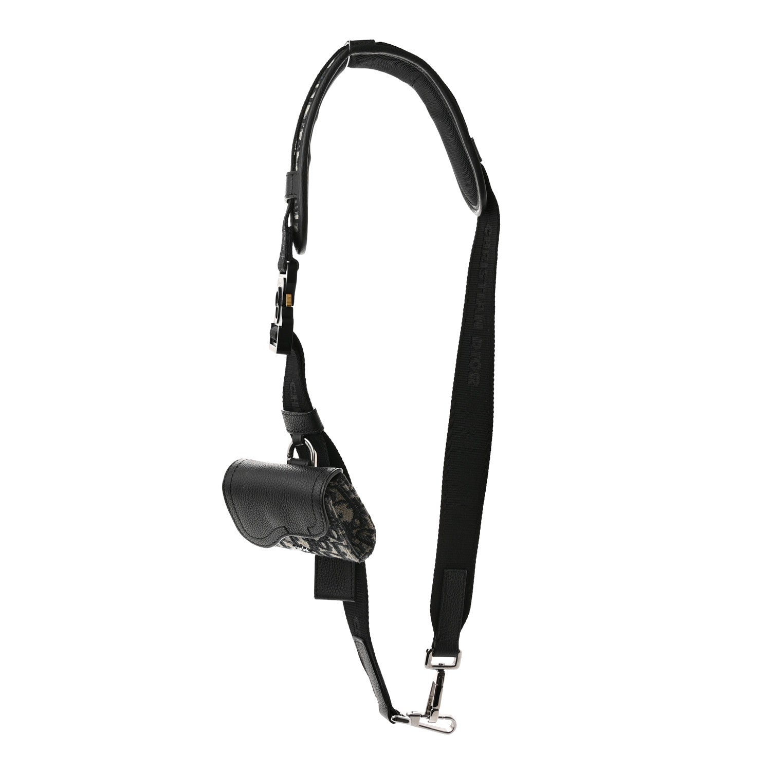 Christian Dior Oblique Grained Calfskin Adjustable Saddle Shoulder Strap With Pouch Black 1 of 12