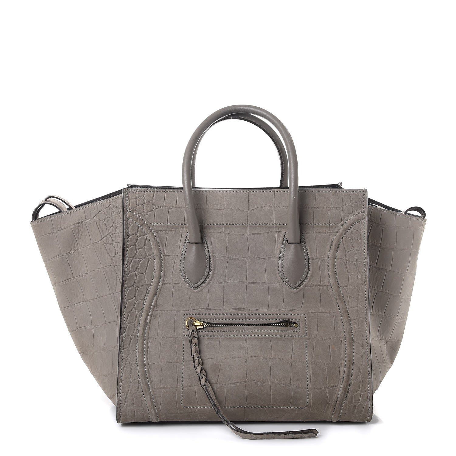 Celine Crocodile Embossed Nubuck Medium Phantom Luggage Grey 1 of 16