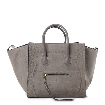 Celine Crocodile Embossed Nubuck Medium Phantom Luggage Grey 1 of 16