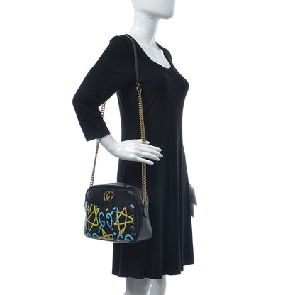 Gucci Calfskin Matelasse GucciGhost Medium GG Marmont Chain Shoulder Bag Black New Acquamarine 2 of 11