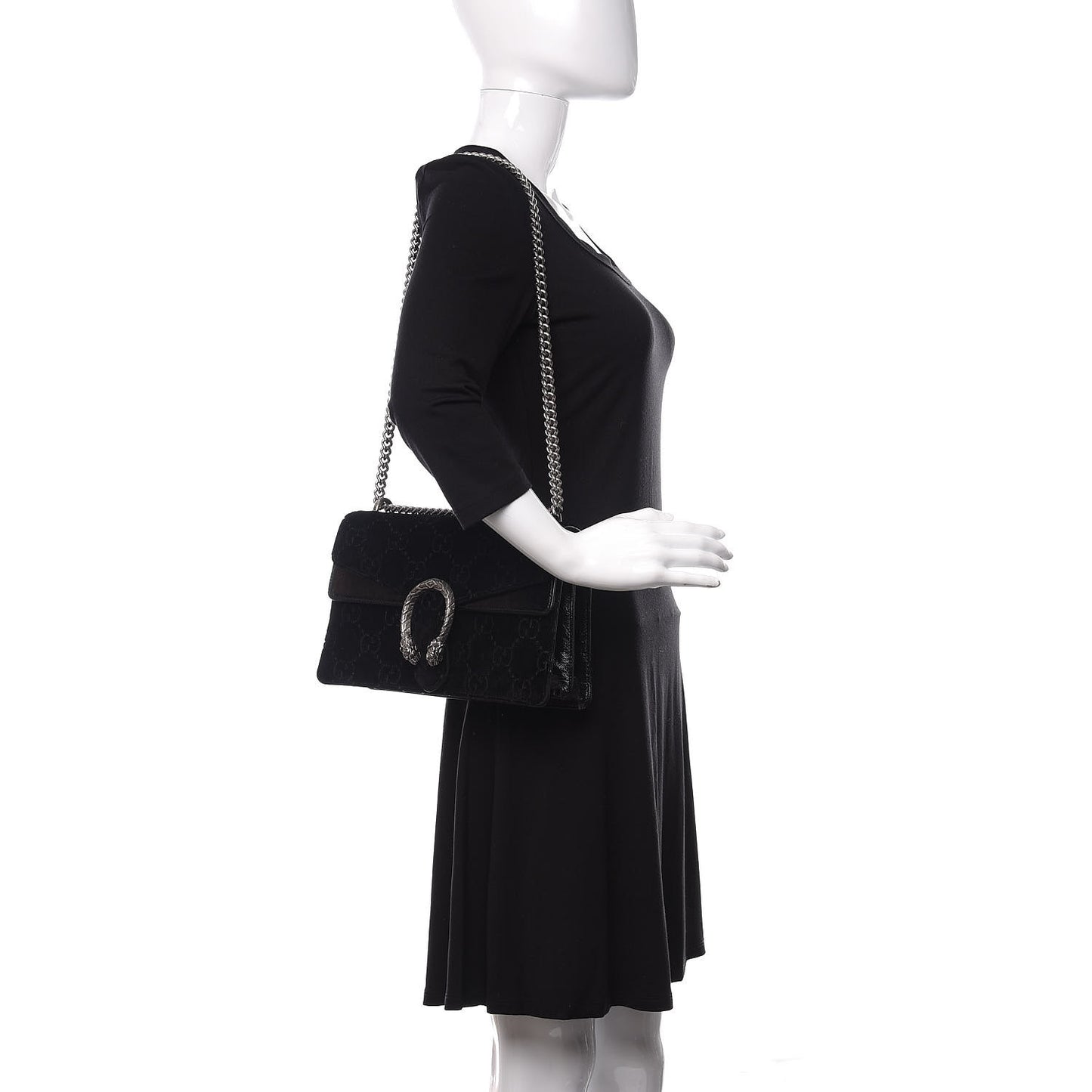 Velvet GG Monogram Small Dionysus Shoulder Bag Black