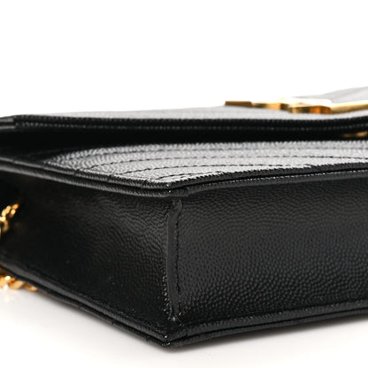 Saint Laurent Grain De Poudre Matelasse Chevron Monogram Envelope Chain Wallet Black 9 of 10