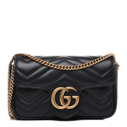 Gucci Calfskin Matelasse Super Mini GG Marmont Shoulder Bag Black 1 of 12