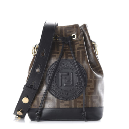 Fendi Glazed Fabric Vitello Grace F is Fendi FF 1974 Stamp Patch Grande Mon Tresor Bucket Bag Mogano Panna Black 1 of 10