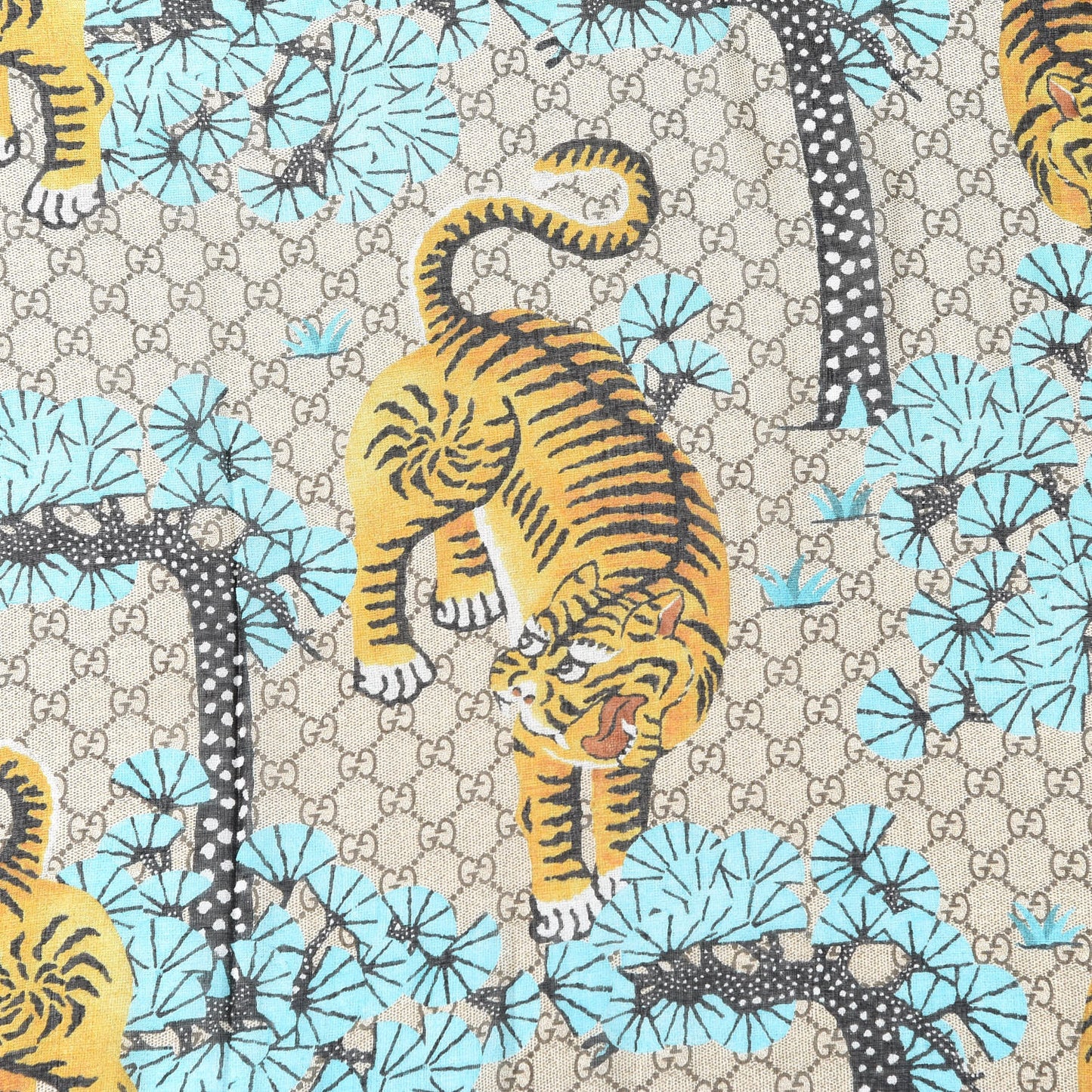 Modal Silk GG Monogram Supreme Tiger Shawl Rope Sky Blue