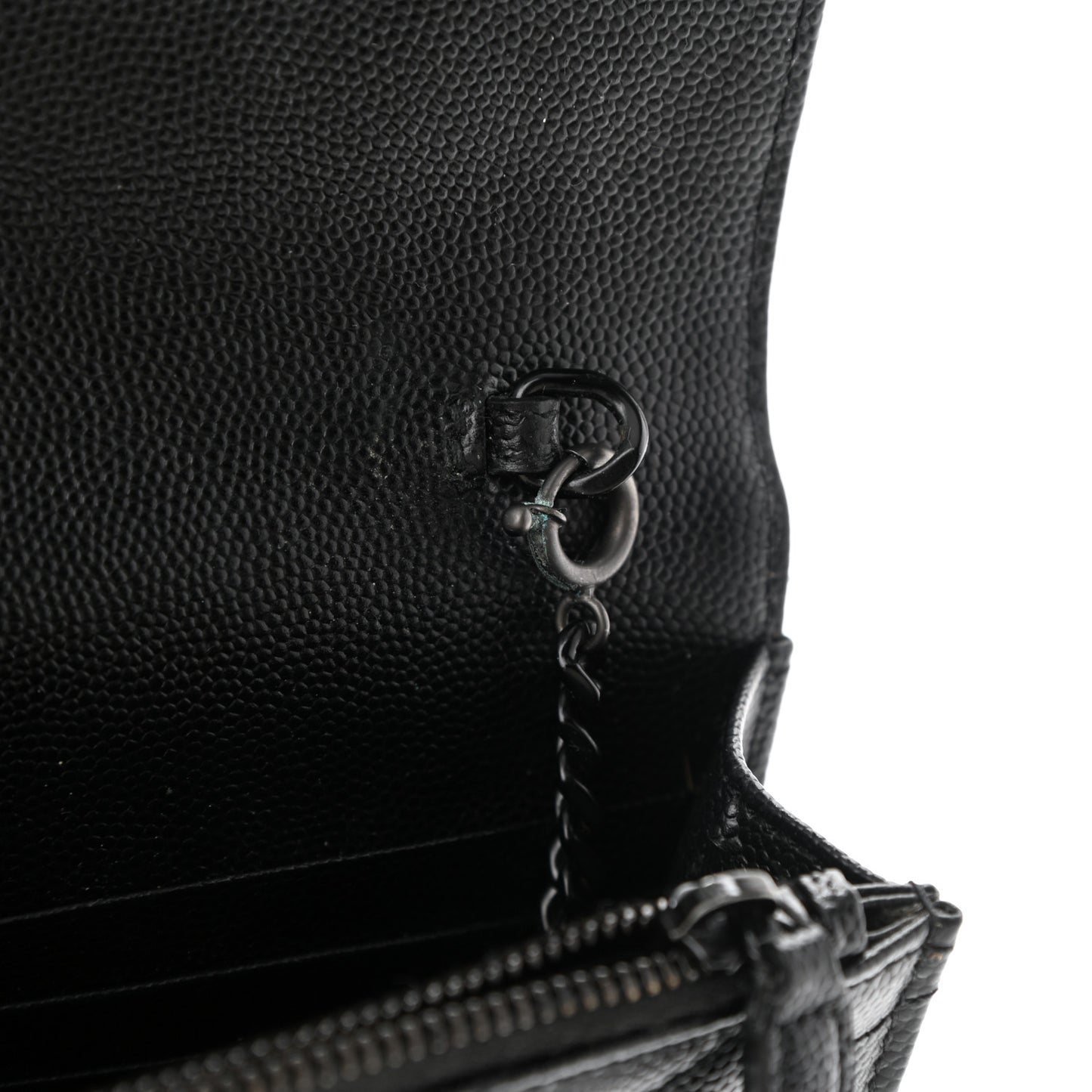 Grain De Poudre Matelasse Chevron Monogram Monochrome Envelope Chain Wallet Black