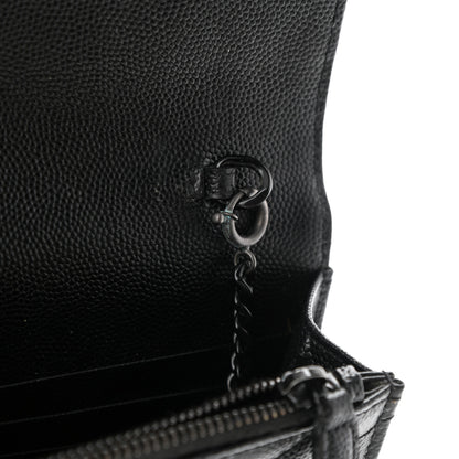 Saint Laurent Grain De Poudre Matelasse Chevron Monogram Monochrome Envelope Chain Wallet Black 9 of 12