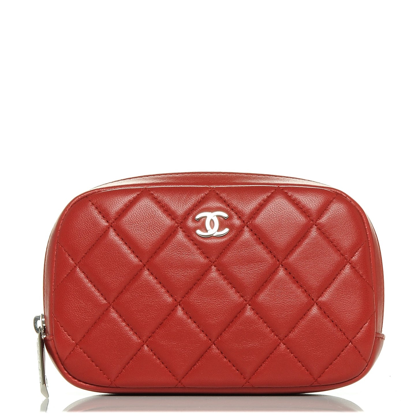 Lambskin Quilted Small Curvy Pouch Cosmetic Case Red