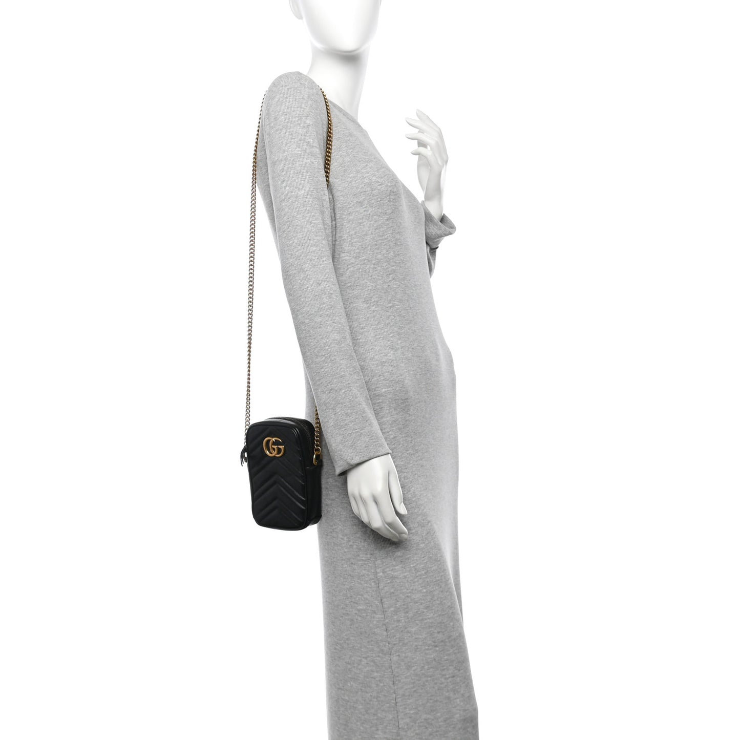 Calfskin Matelasse Mini GG Marmont Crossbody Bag Black