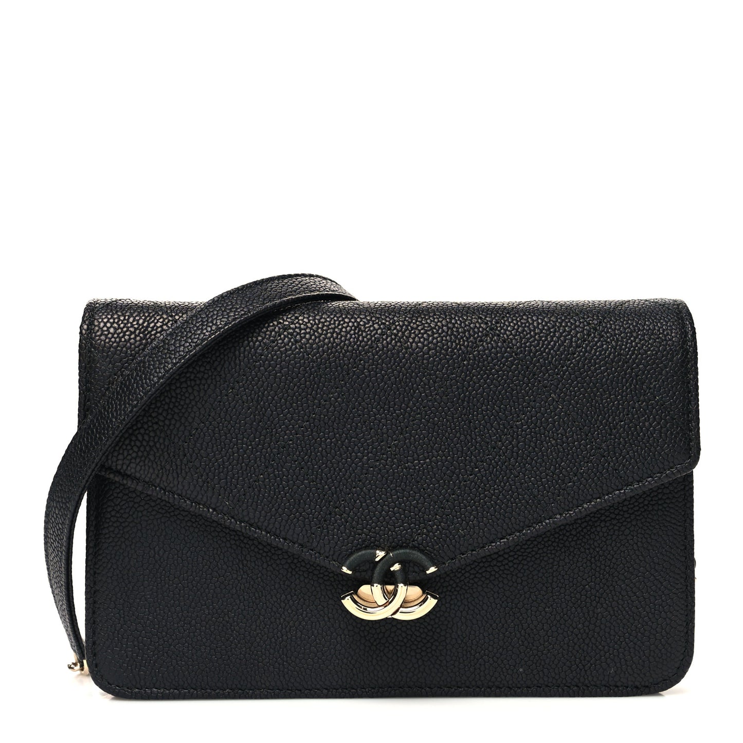 Grained Calfskin Quilted Cuba Wallet On Chain WOC Black