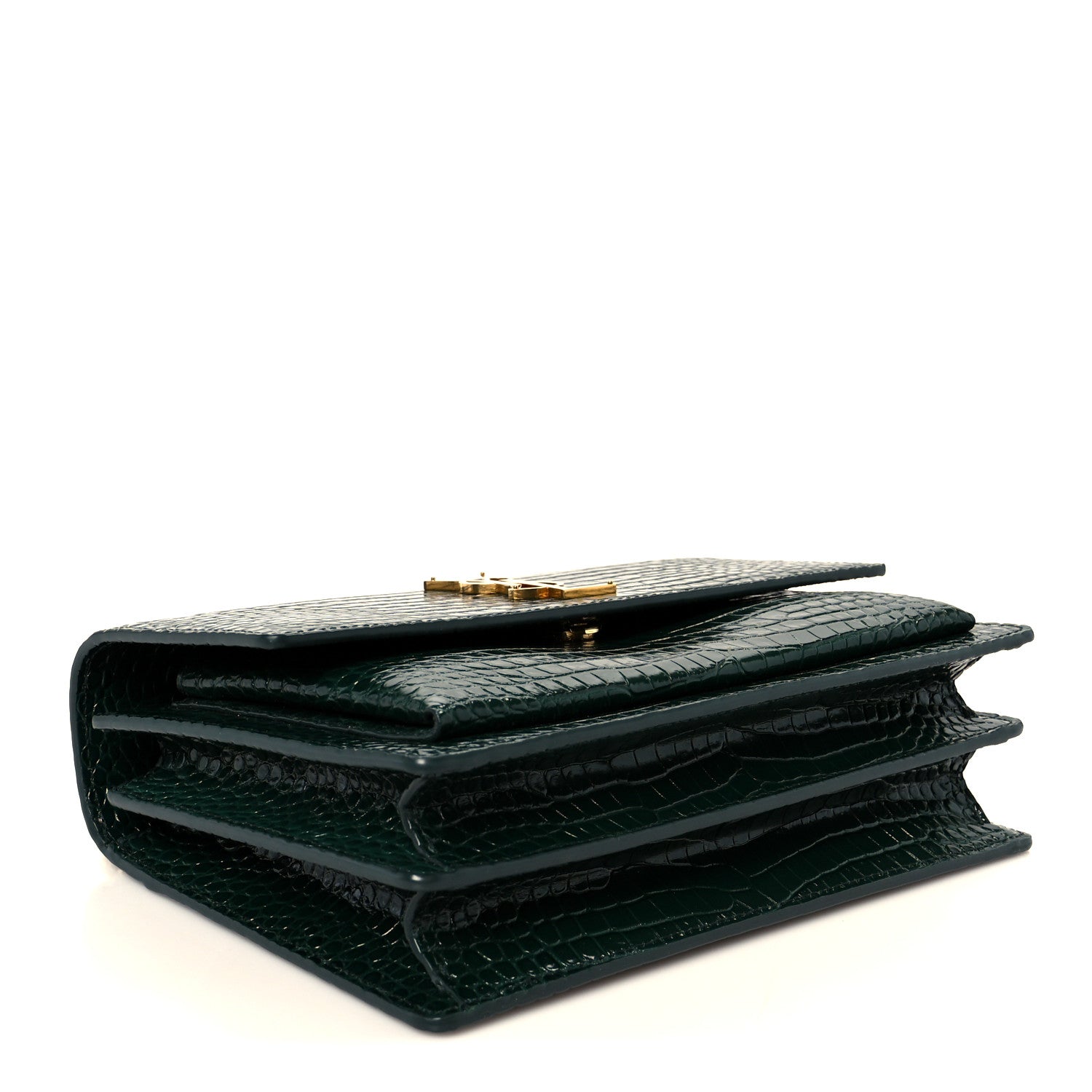 Saint Laurent Calfskin Crocodile Embossed Medium Monogram Sunset Dark Green 3 of 12
