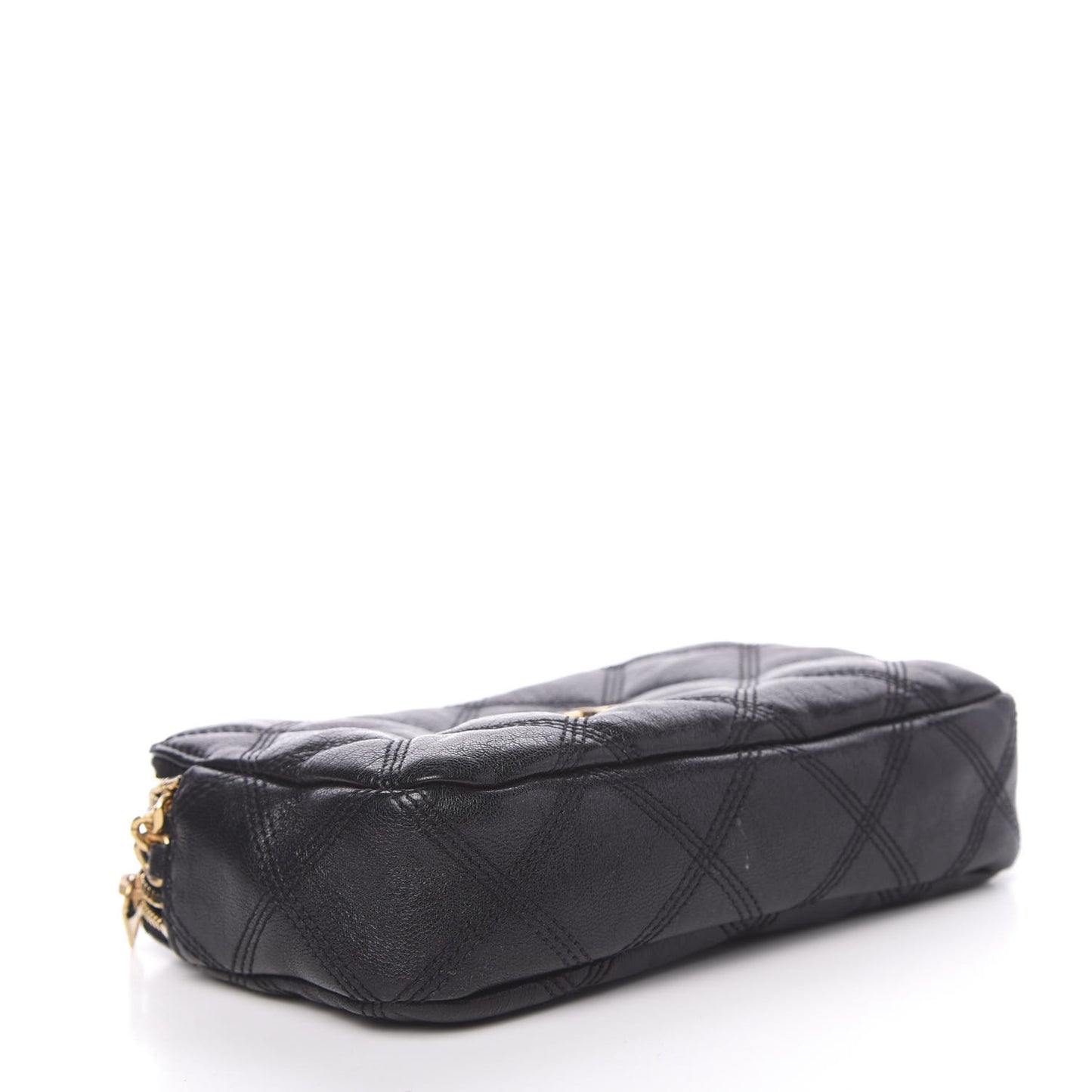 Grained Lambskin Quilted Mini Becky Double Zip Bag Black