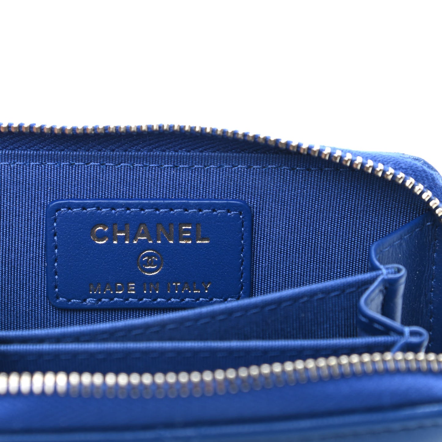 Goatskin Quilted Chanel 19 Zip Around Coin Purse Wallet Blue
