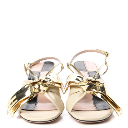 Gucci Nappa Metallic Bow Daphne Mid Heel Sandals 38 Vintage White Platino 2 of 10