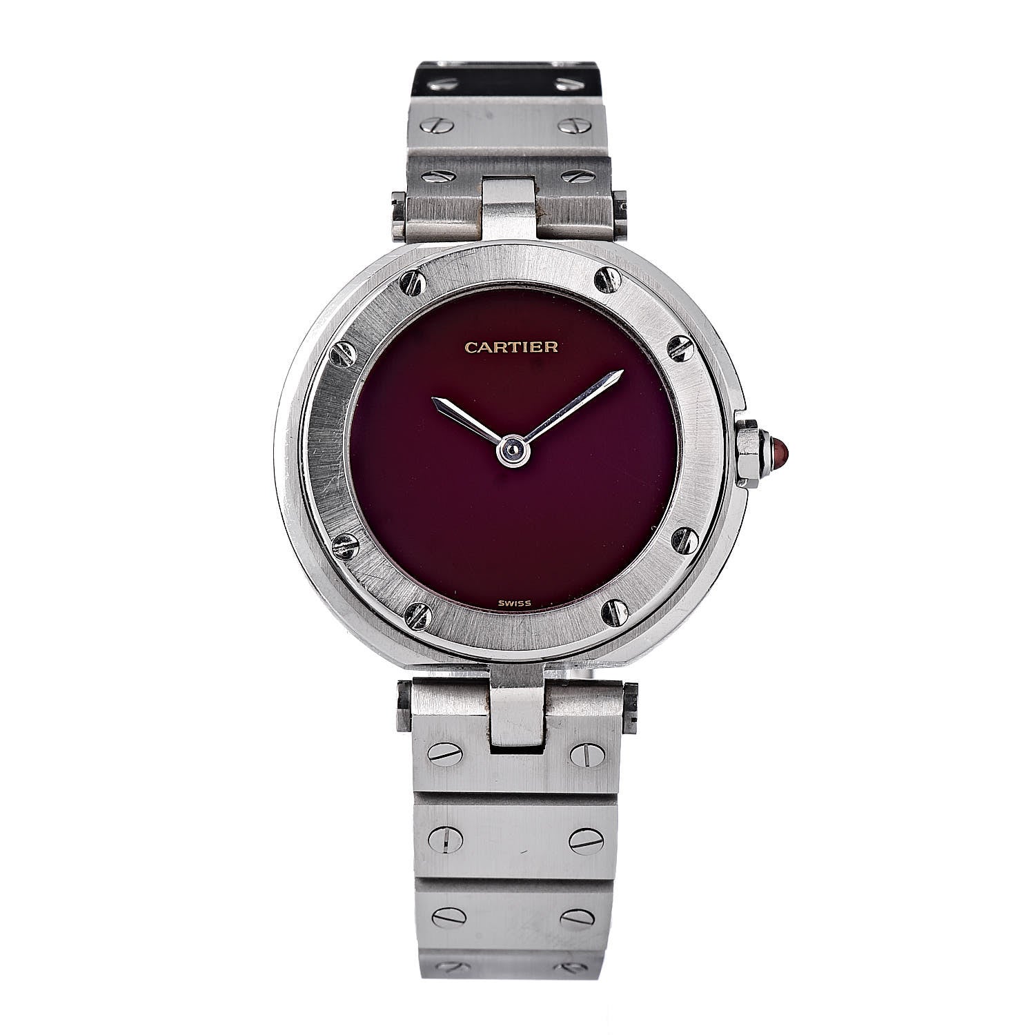 Cartier Stainless Steel 27mm Santos Round Quartz Watch Burgundy 1 of 6