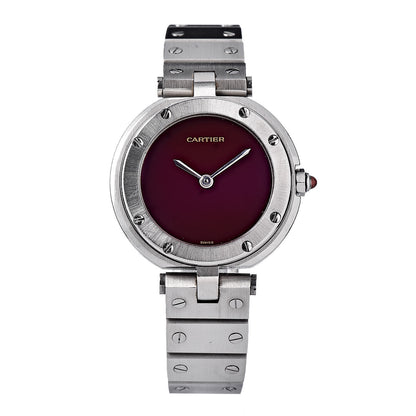 Cartier Stainless Steel 27mm Santos Round Quartz Watch Burgundy 1 of 6