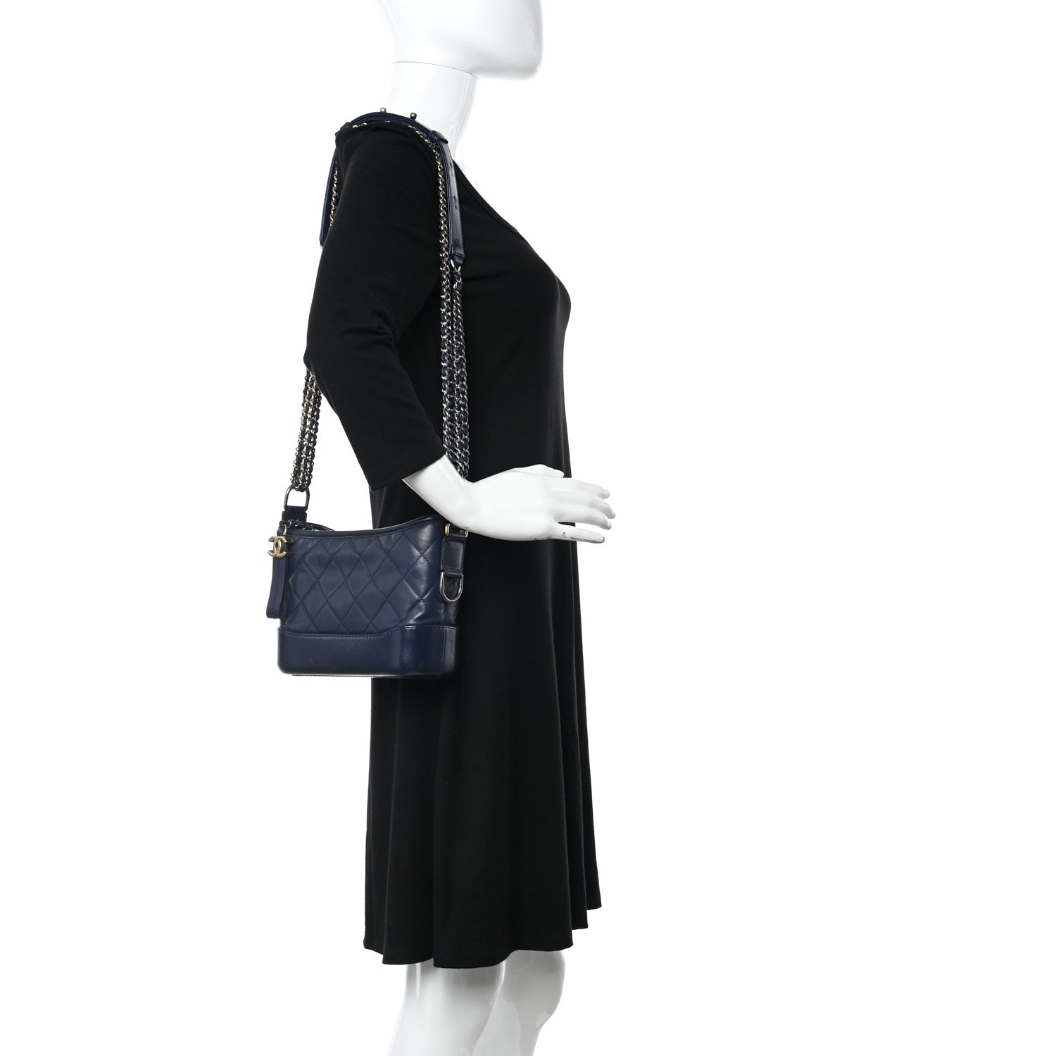 Chanel Aged Calfskin Quilted Small Gabrielle Hobo Navy 2 of 10