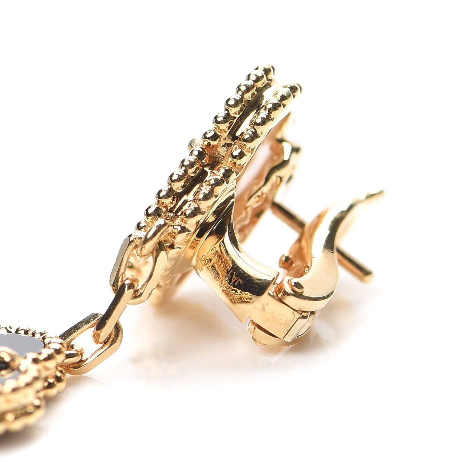 Van Cleef & Arpels 18K Yellow Gold Mother of Pearl Black Onyx 3 Motifs Magic Alhambra Earrings 4 of 7