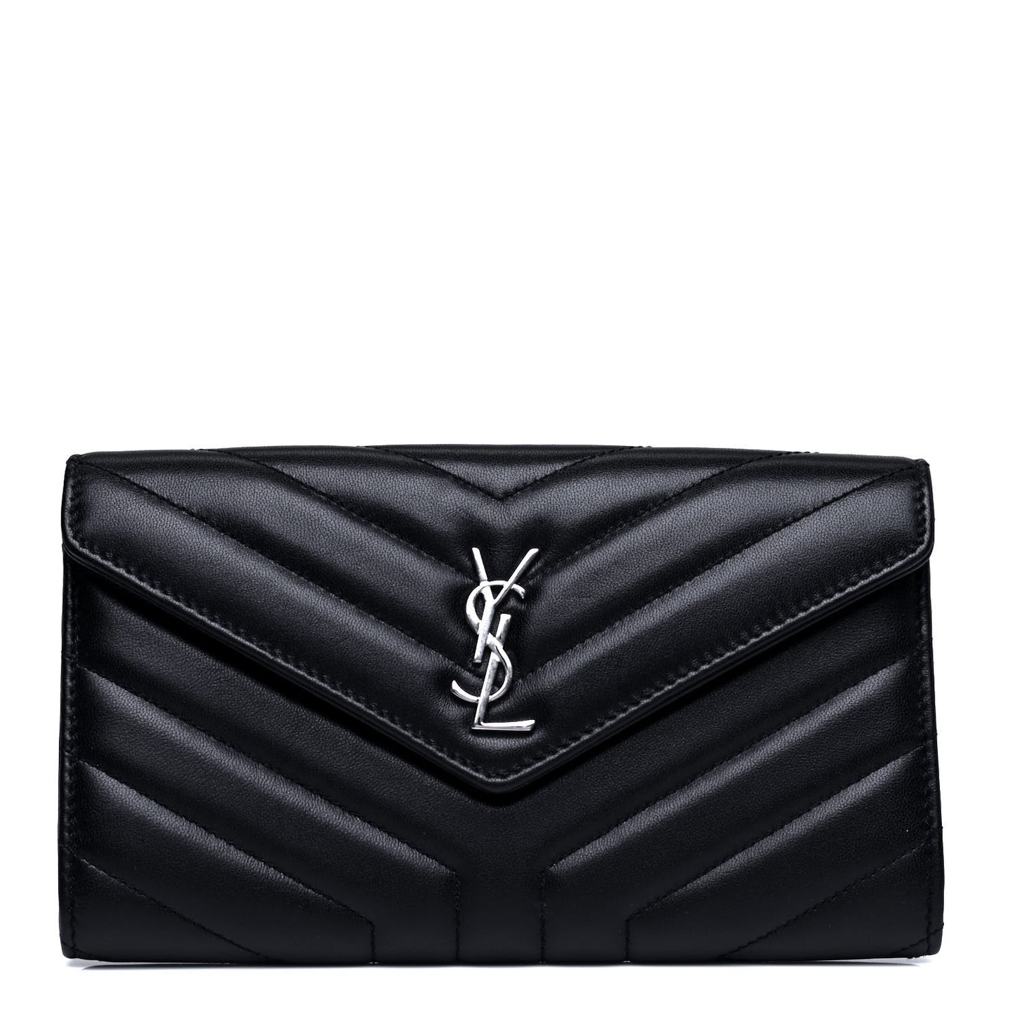 Lambskin Y Quilted Monogram Large Loulou Flap Wallet Black