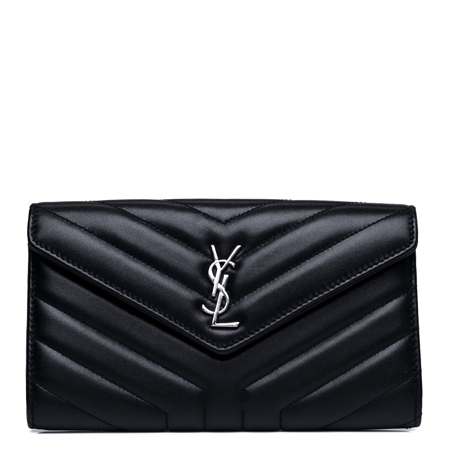 Saint Laurent Lambskin Y Quilted Monogram Large Loulou Flap Wallet Black 1 of 6