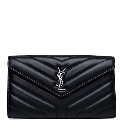 Saint Laurent Lambskin Y Quilted Monogram Large Loulou Flap Wallet Black 1 of 6